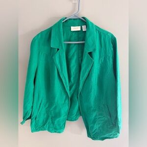 Chicos Women’s Open Front Draped Blazer Jacket SZ 2 Kelly Green Linen 3/4 Sleeve